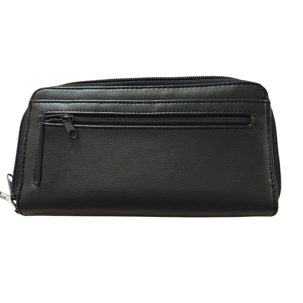 Black Faux Leather Wallet Women Wristlet Strap Multiple Card Slots Zipper Snap - Picture 9 of 15